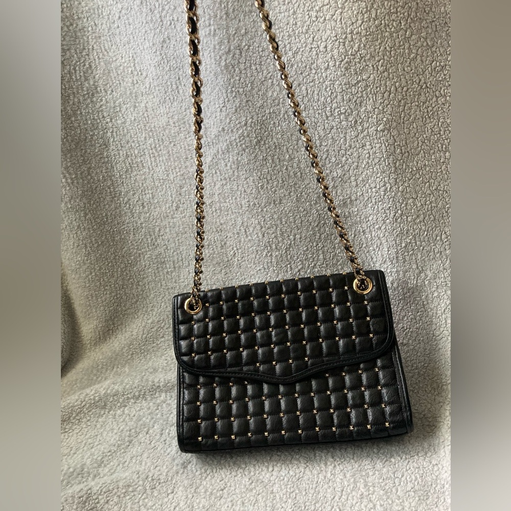 Rebecca Minkoff Black Quilted Stud Shoulder Bag with Gold Chain - Picture 3 of 16